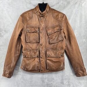 Polo Ralph Lauren‎ SOUTHBURY MENS BROWN CALF LEATHER MOTORCYCLE JACKET Medium